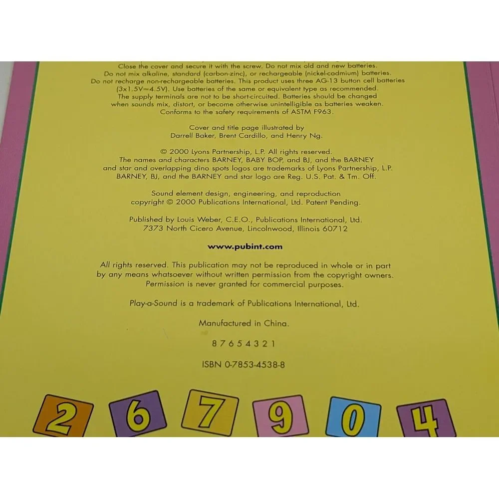 Vintage Barney's First Telephone Book‎ 2000 Untested Broken As-is